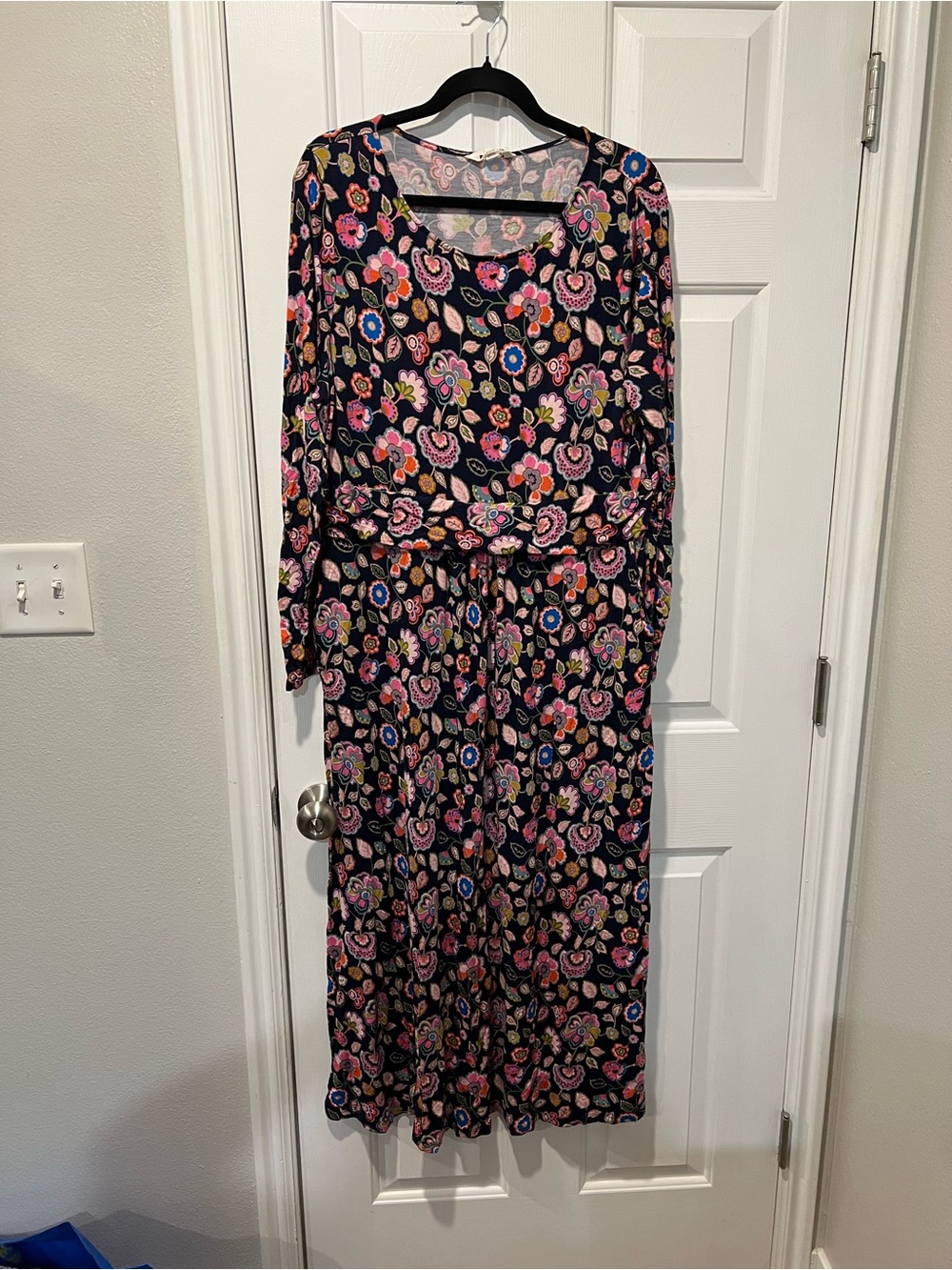 Boden Black Maxi Dress with Pink & Blue Floral Print